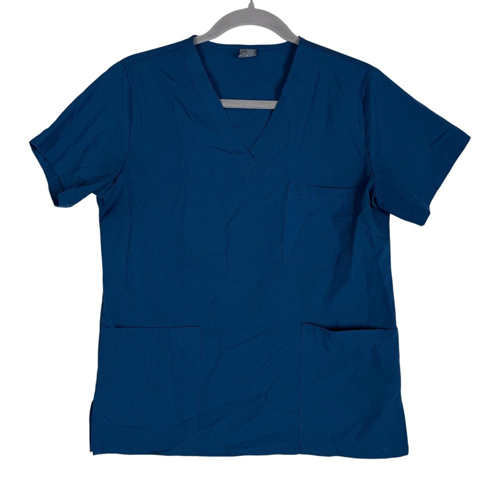 NiaaHinn Shirt Womens Small Blue V‎ Neck Medical Scrub Top Short Sleeve Pockets